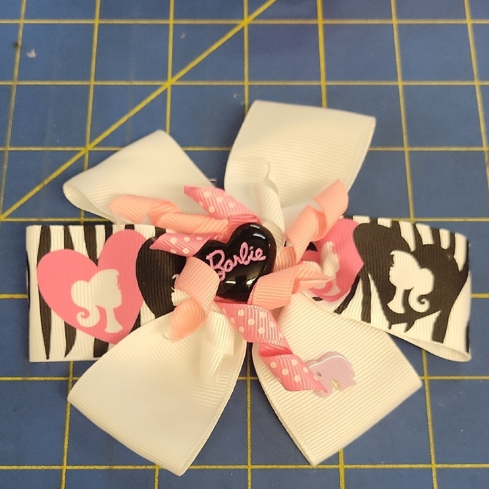 Barbie Hair Bow with Pink and Black Accents 5" x 4"
